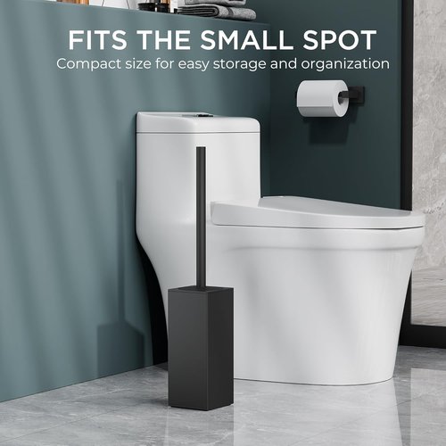 FORIOUS Toilet Brush Set - Heavy Duty 304 Stainless Steel Base, Drip-Proof Design, Black | 2 Brush Heads