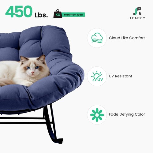 JEAREY Outdoor Papasan Rocking Chair - Oversized Comfy Egg Chair for Patio & Garden | Navy Blue