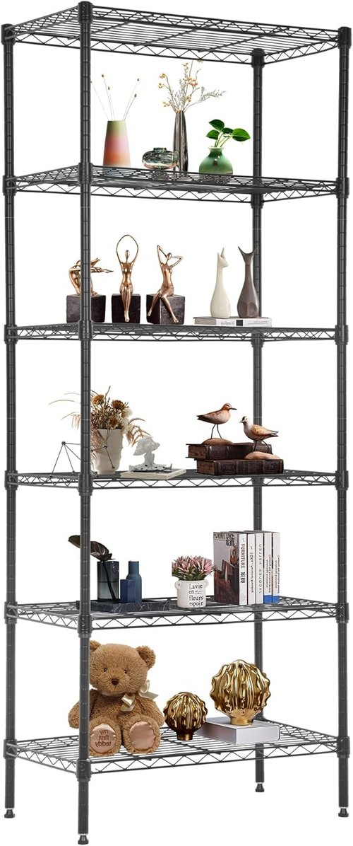 FDW 6-Tier Wire Shelving Unit - Adjustable Metal Storage Rack for Kitchen & Garage | 23"L x 13"W x 59"H - Black