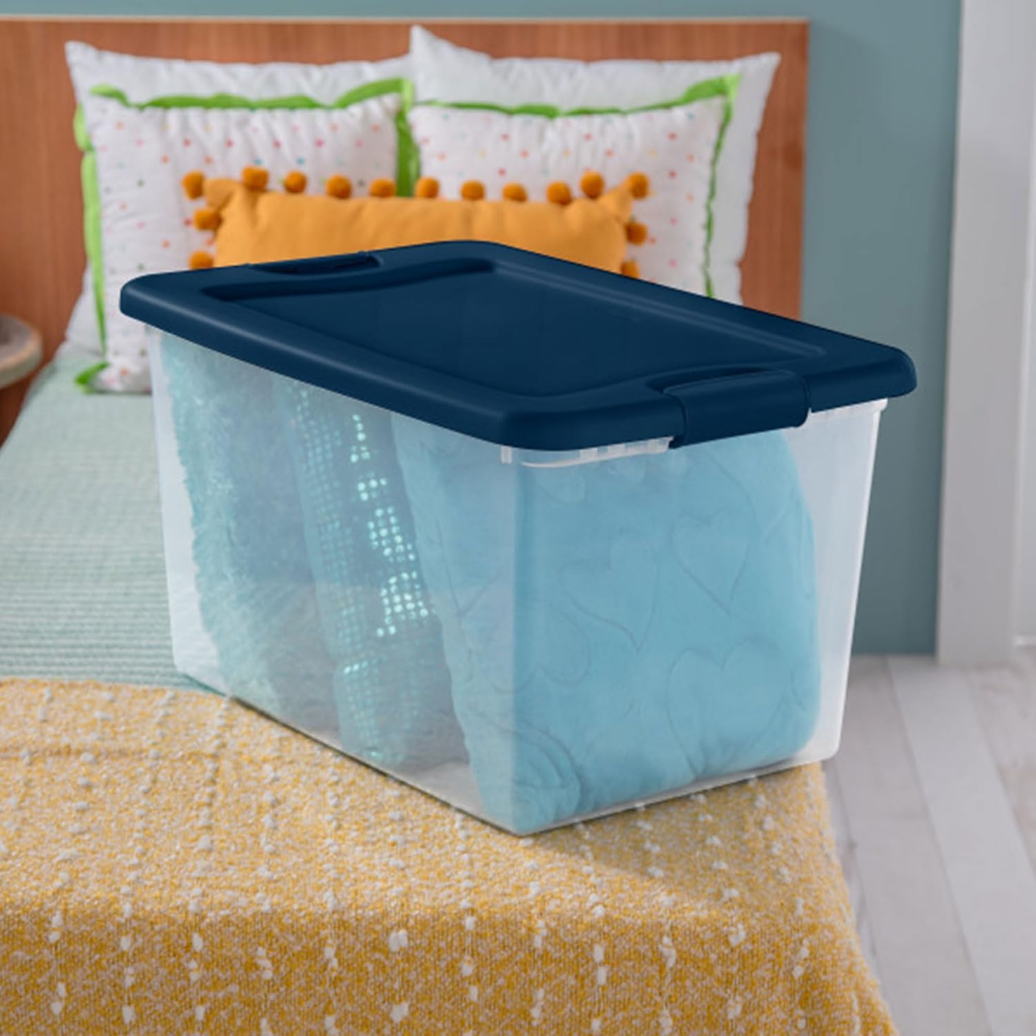 Sterilite Large Clear Plastic Storage Bins - 6-Pack 64 Quart Stackable Organizing Boxes in Blue