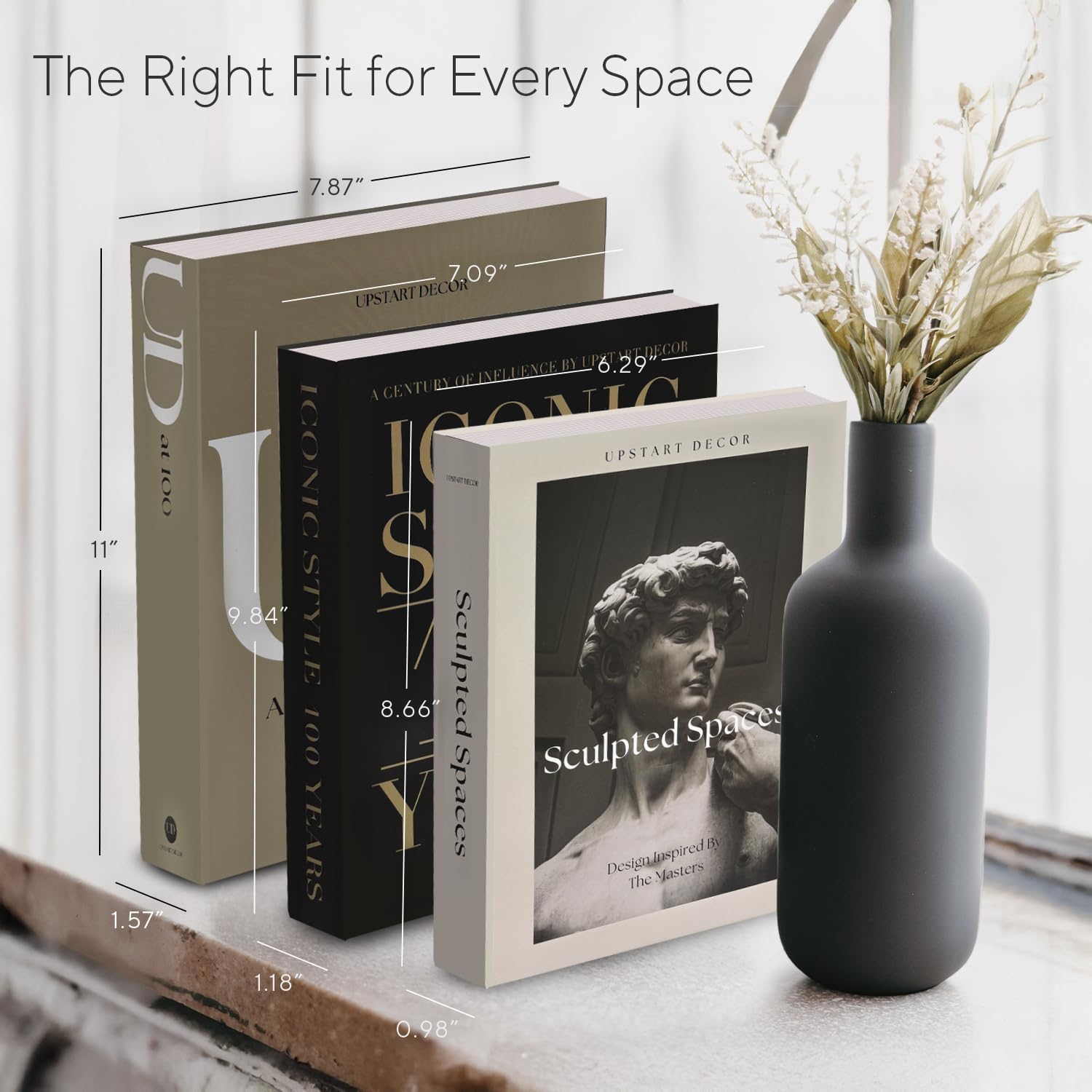 Skiennix Aesthetic Decorative Books - Set of 3 Faux Designer Books for Mid-Century Decor | Minimalist Storage Box