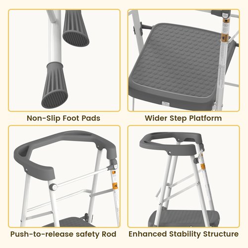 HBTower Kids 2 Steps Step Stool, Toddler Tower for Kitchen Counter Learning, Toddler Kitchen Stool Helper with Anti-Drop Safty Railing Kids Standing Folding Stepper