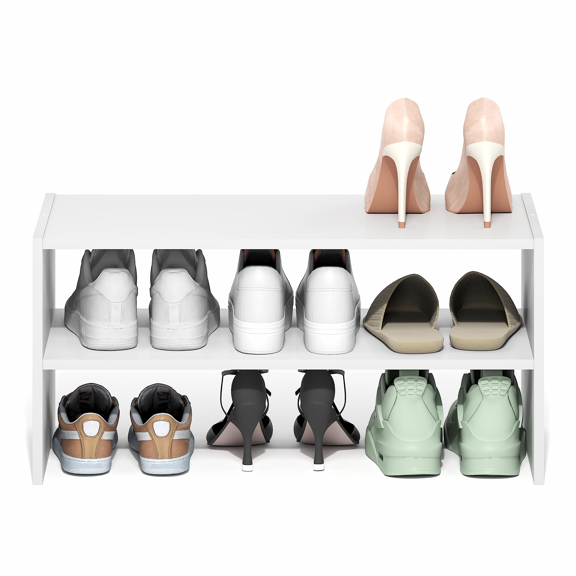 Furinno FANO Shoe Rack, 24-Inch Width 2-Tier Shoe Organizer, Stackable Shoes Storage, 11.7 x 24.2 x 11.7, for Closet Entryway, Office, Garage, White
