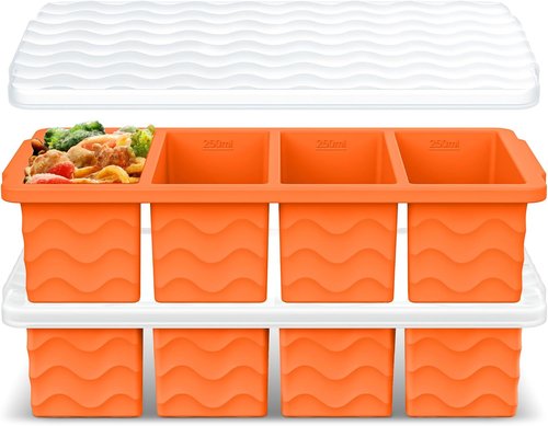 Doasuwish Silicone Freezer Tray - 1-Cup Soup Container with Lid for Meal Prep & Food Storage | 2 Pack