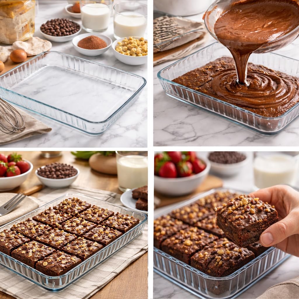 Ums Glass Baking Dish - 4-Qt Borosilicate Oven Pan | Microwave & Oven-Safe Casserole Dish (16" x 11" x 2")