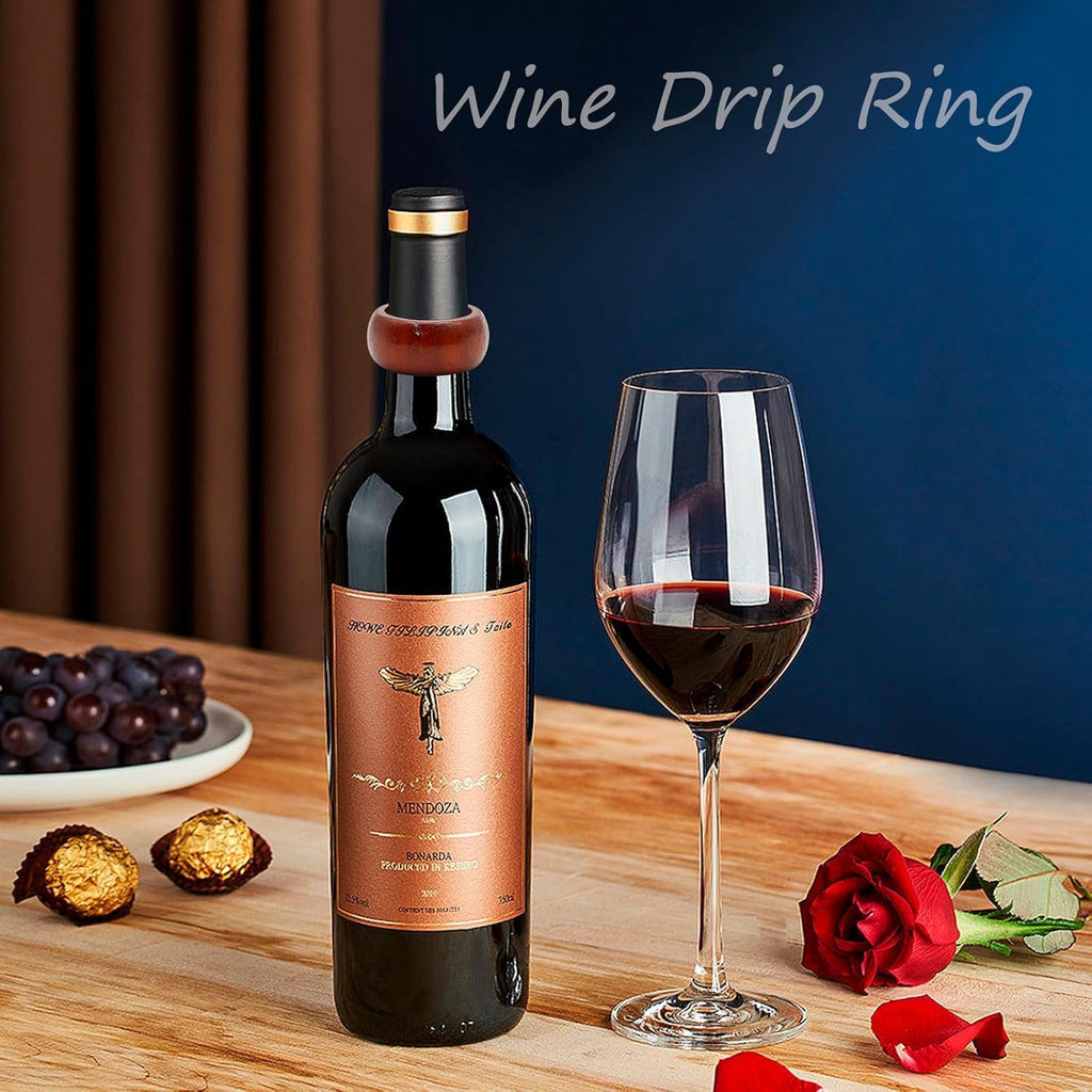 Saihisday Rosewood Wine Rings - Elegant Wine Drip Catchers | 4-Piece Set for Home & Bar Use