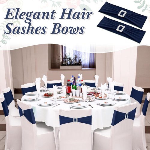 CHENGU Spandex Chair Sashes - 50 Pcs with Square Buckle Slider for Wedding & Party Decor | Navy Blue