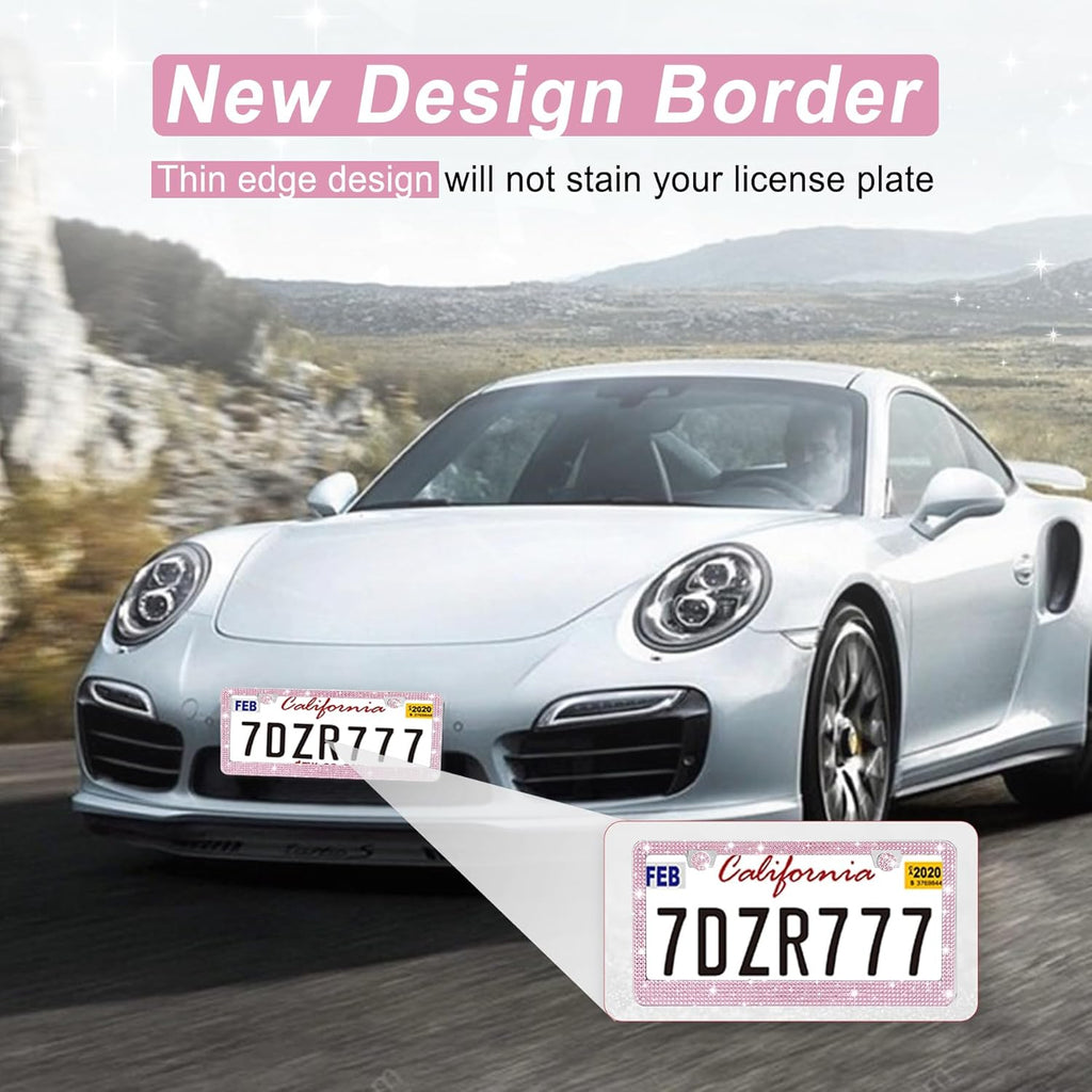 Amiss Bling License Plate Frame - Handcrafted Rhinestone Crystal Car Accessories | 2-Pack, Pink
