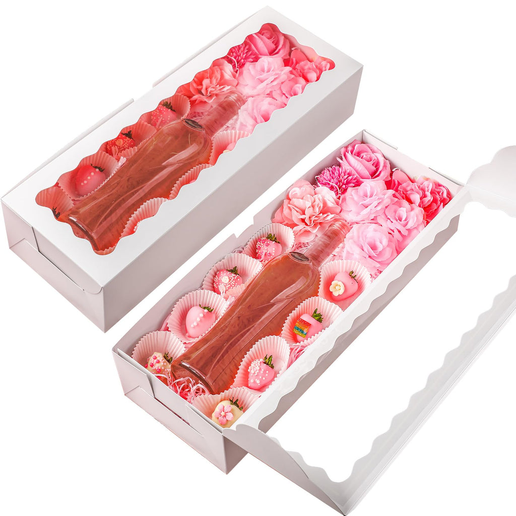 Chivertion 20 Pack Mother's Day Rose and Wine Box for Gifts 20" X 7" X 4" Cookie Bakery Boxes With Window Rectangle Extra Large Treat Boxes for Strawberries Chocolate Cake