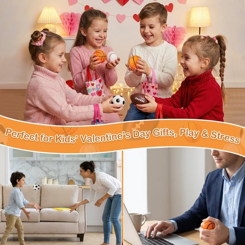 24 Pack Sports Stress Balls Valentines Day Gifts for Kids School Classroom, Exchange Sports Valentines Day Cards for Kids Party Favors Supplies for Boys Girls Basketball Football Soccer Baseball Bulk