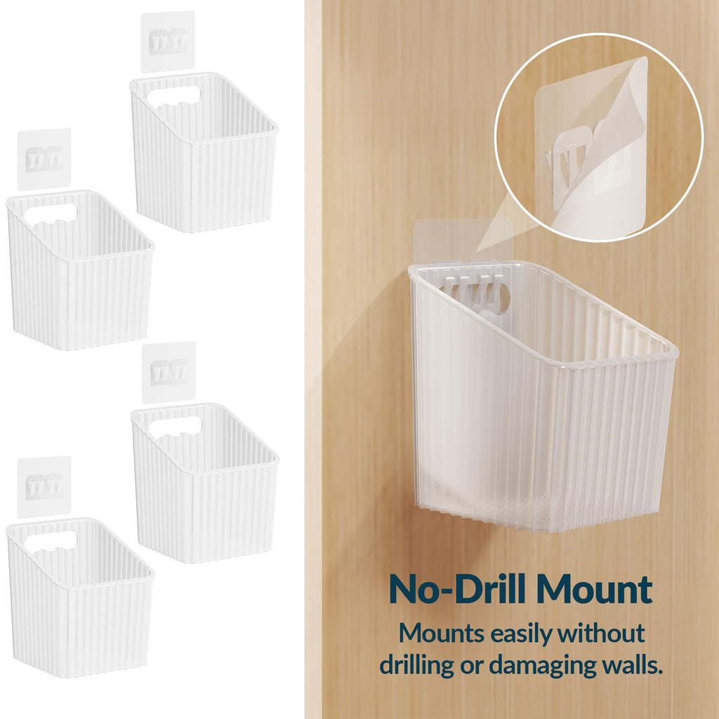 NiHome 4-Pack Plastic Wall Mount Storage Caddy for RV/Camper Storage and Organization, Self Adhesive Cabinet Door Organizer for Bathroom/Kitchen, Camper Must Haves & Small Item Organization