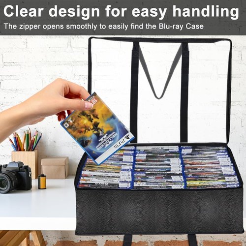 Salajory CD DVD Storage Bags 3-Pack, PU & Clear Blu-ray Case Holder with Zipper & Handles | Holds 99 Blu-Ray 64 DVD 156 CD Cases per Bag | Media & Video Game Storage Organizer for Movies