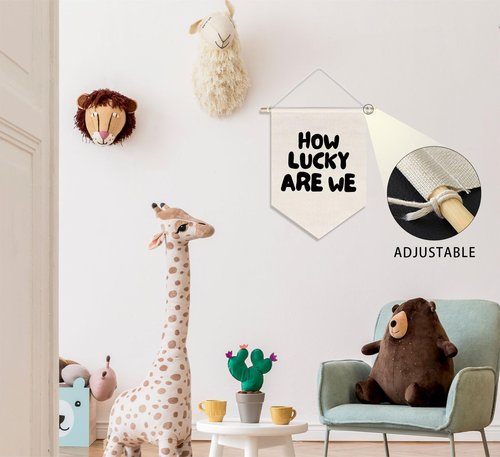 DSHFG How Lucky Are We Banner Playroom Wall Art Decor for Kids Boys Room Nursery Playroom Decor Hanging, Cute Play Room Decorations, 15x11in