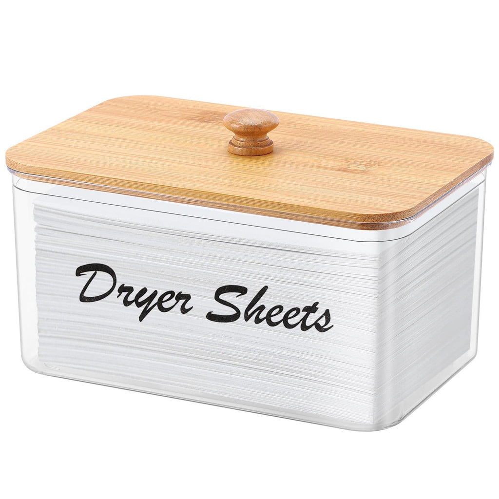 Tbestmax Acrylic Dryer Sheet Holder Container for Laundry Room Dryer Sheet Dispenser with Bamboo Lid