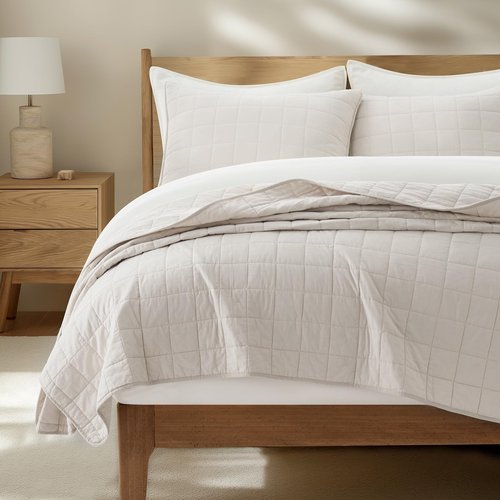 EVERGRACEHOME 100% Cotton Box Stitch Quilt Bedding Set King Size 3 Pieces, Garment-Washed Lightweight Soft Cozy Coverlet, Oversized Quilted Bedspread Sets with 2 Shams for All Season, Birch