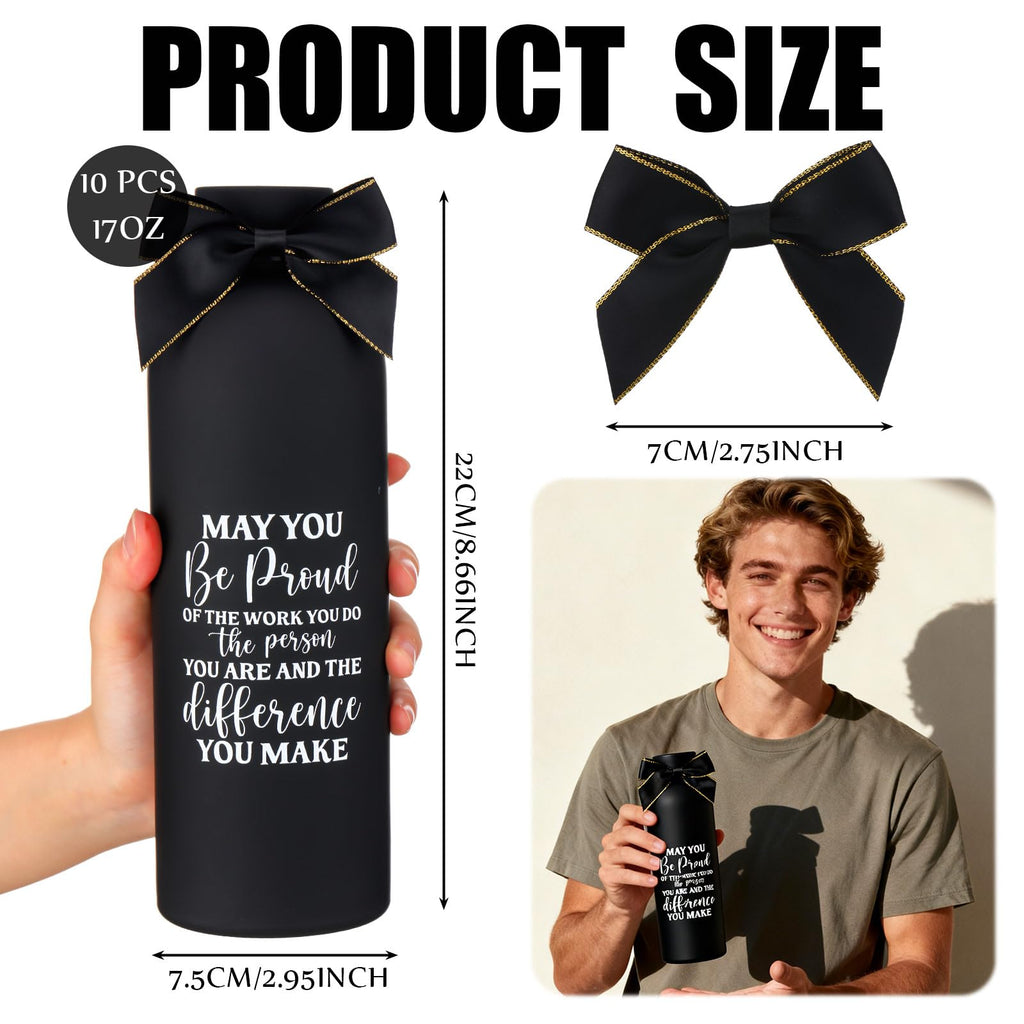 Teecyhooo 10 Pcs Employee Appreciation Gifts Thank You Water Bottle Bulk 17 oz Stainless Steel Frosted Inspirational Team Bottle with Box for Teacher Nurse Staff Christmas Gifts(Black,Appreciation)