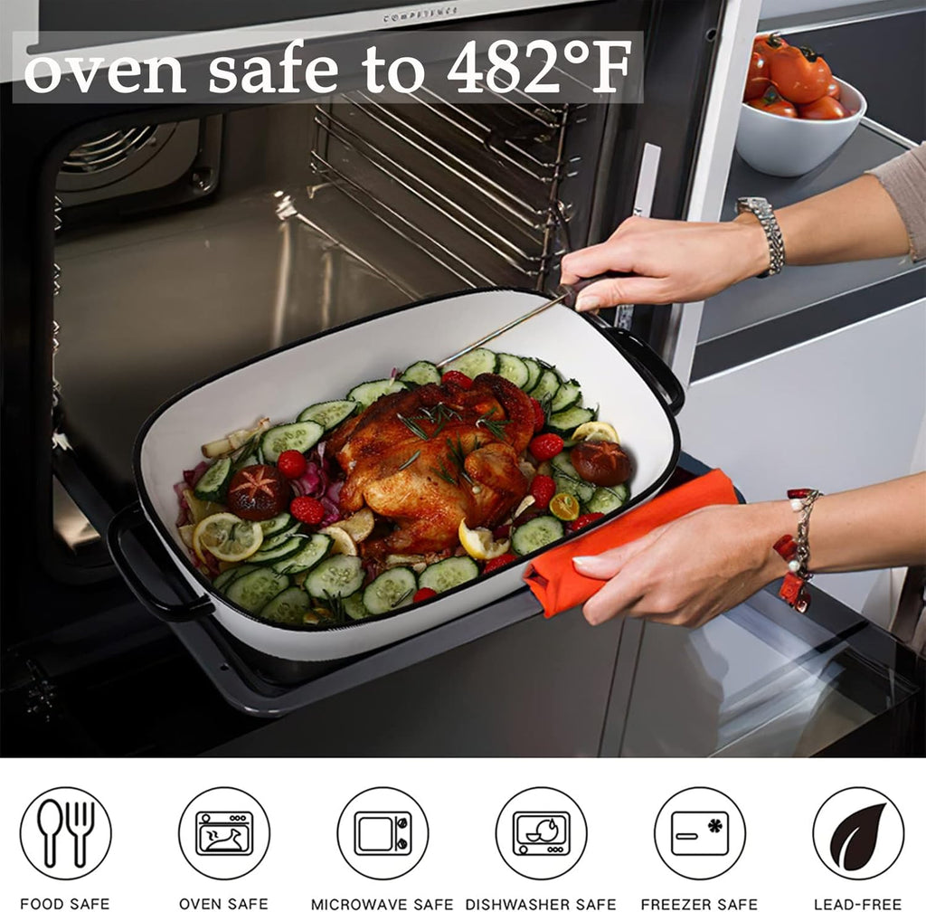 Regine Switzerland 6 Quart Rectangular Baking Dish - Durable Ceramic Casserole Pan | 16x11 Inches, White