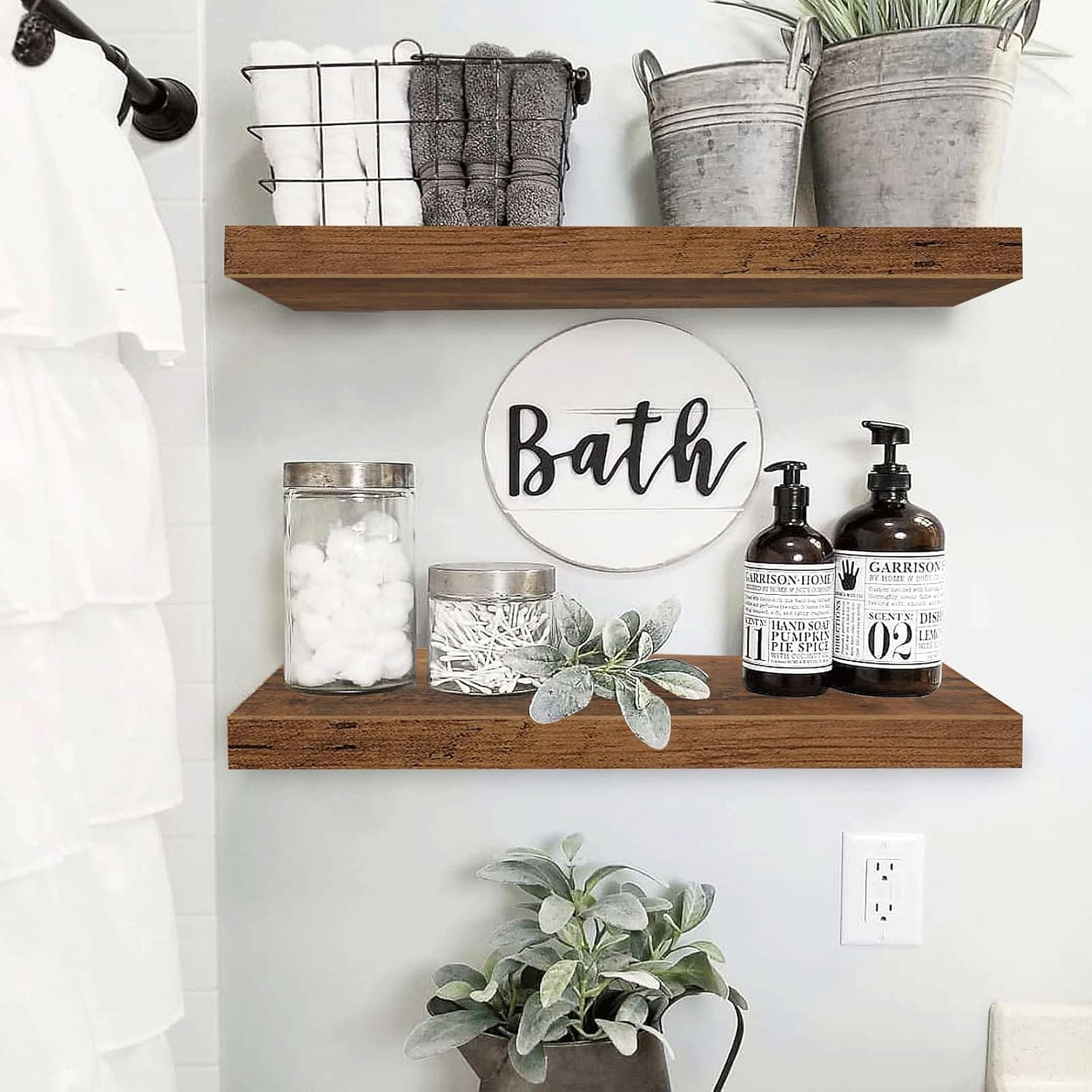 QEEIG Floating Shelves - Rustic Wall-Mounted Display Shelf Set of 2 | 23.6" Long for Home Decor