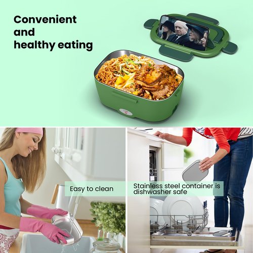Sitlais Heated Lunch Box for Men&Women - 80W Electric Lunch Box for Adults with Dual 1.5L 304 Stainless Steel Containers Fast Heating Portable Food Warmer for Car&Truck lonchera eléctrica portátil