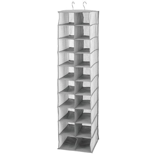 mDesign Soft Fabric Closet Organizer - Holds Shoes, Handbags, Clutches, Accessories - Large, 20 Shelf Over Rod Hanging Storage Unit - Gray