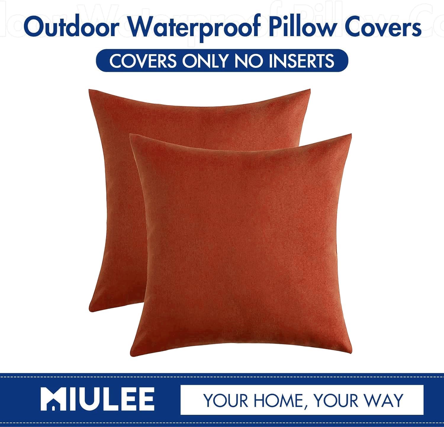 MIULEE Decorative Outdoor Throw Pillow Covers - Waterproof Faux Linen Cushion Cases | 26x26 Inch Burnt Orange (Pack of 2)