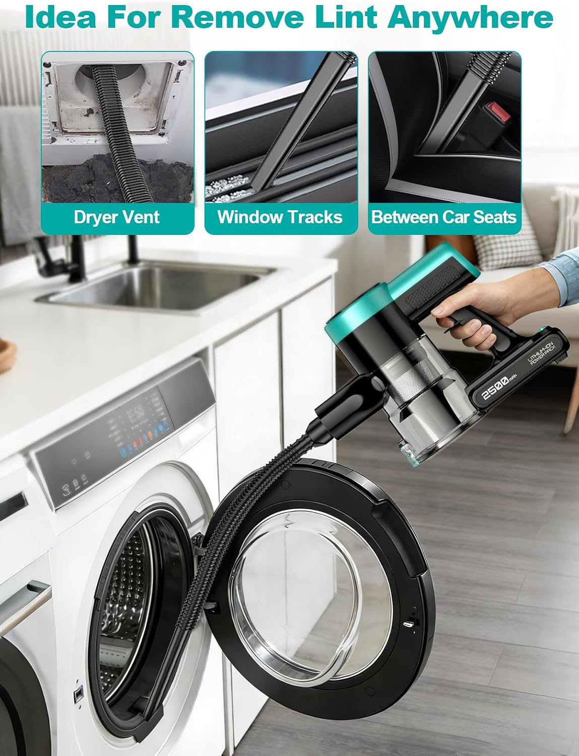 Skiennix Cordless Vacuum Cleaner - 58Kpa 10-in-1 Design with 55 Minutes Runtime & LED Display | Anti-Tangle, Wall Mount Charging (Cyan)