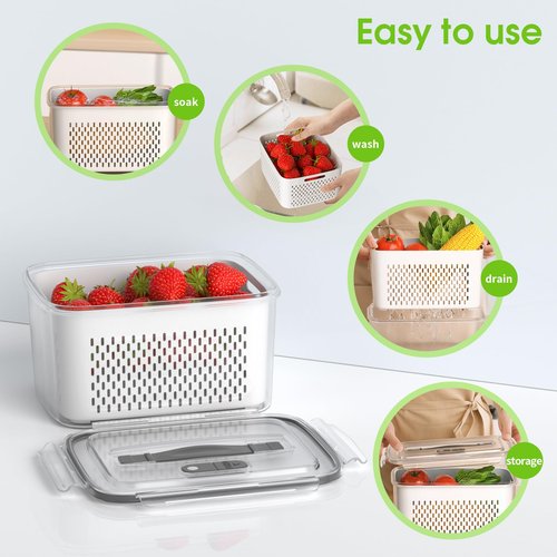 BOICHU Fruit Storage Containers for Fridge - 5 Size Berry Containers for Fridge Keep Fresh with Colanders and Vent Handle Lids, Clear Vegetable Storage Containers for Refrigerator, Lettuce Keeper