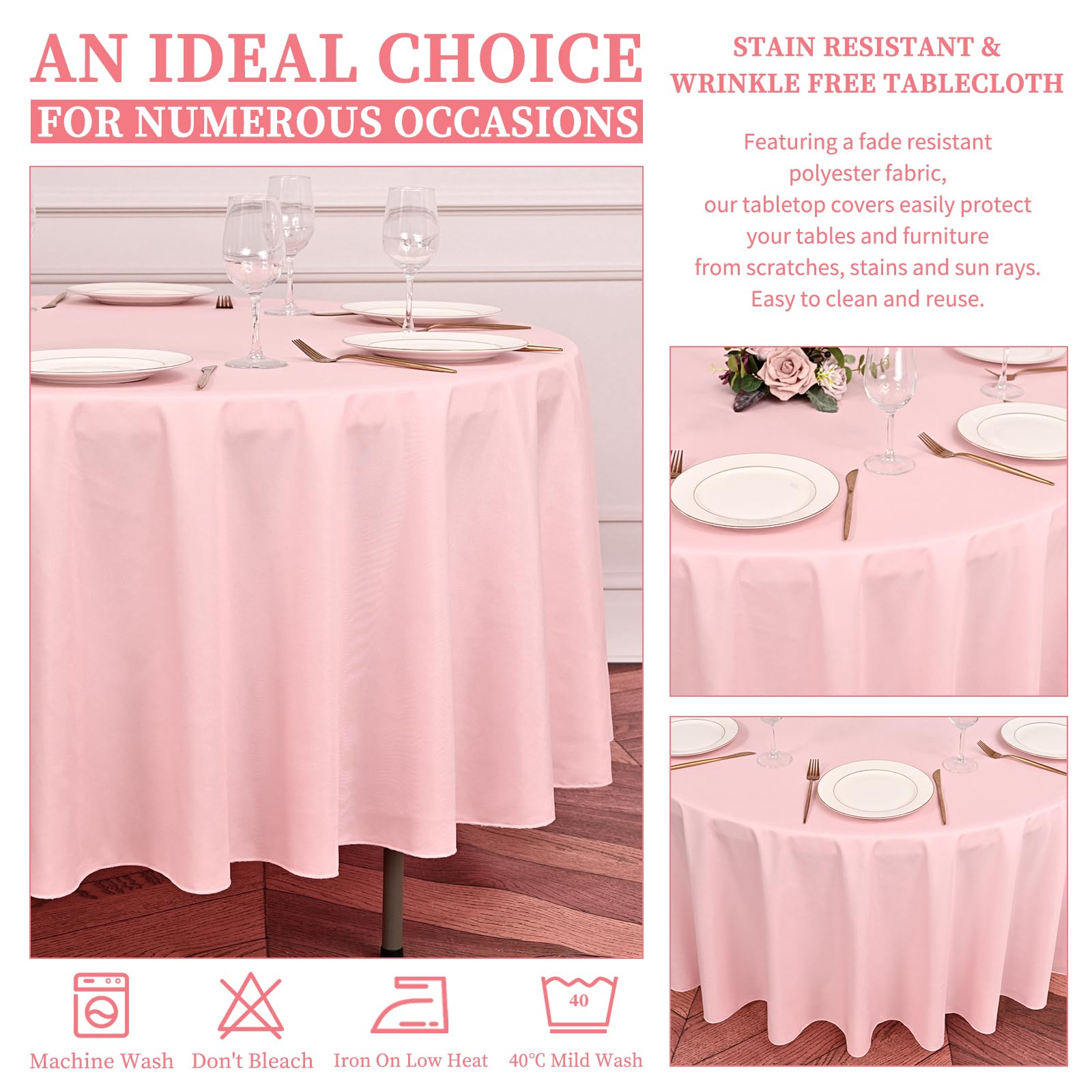 Showgeous 10 Pack Pink Round Tablecloth - 120 Inch Polyester Table Cloth - Washable Decorative Fabric Table Covers for Wedding, Dining, Party, Banquet, Buffet