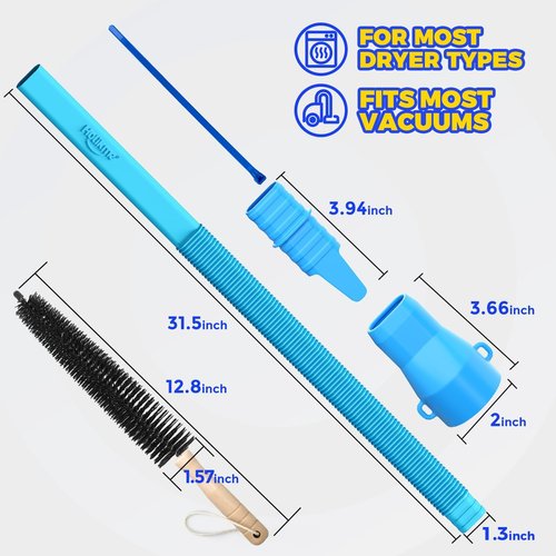 Holikme Dryer Vent Cleaner Kit - 3-Piece Lint Removal Brush Set | Compatible with Most Vacuums