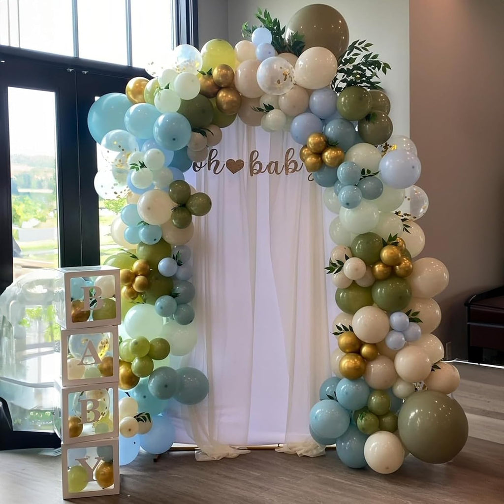 Sage Green & Blue Balloons - 60 PCS 12 Inch Dusty Green, Blue, Sand & Gold for Baby Shower | Wedding Decor