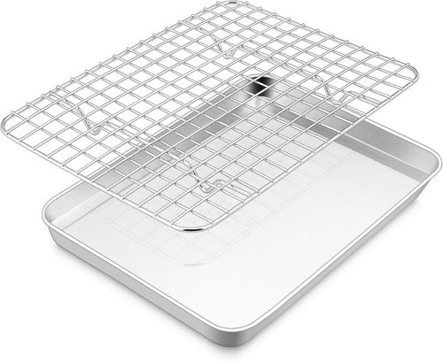 E-far Stainless Steel Baking Sheet Set - 10.5” x 8.3” Cookie Sheet with Cooling Rack | Non-Toxic & Dishwasher Safe