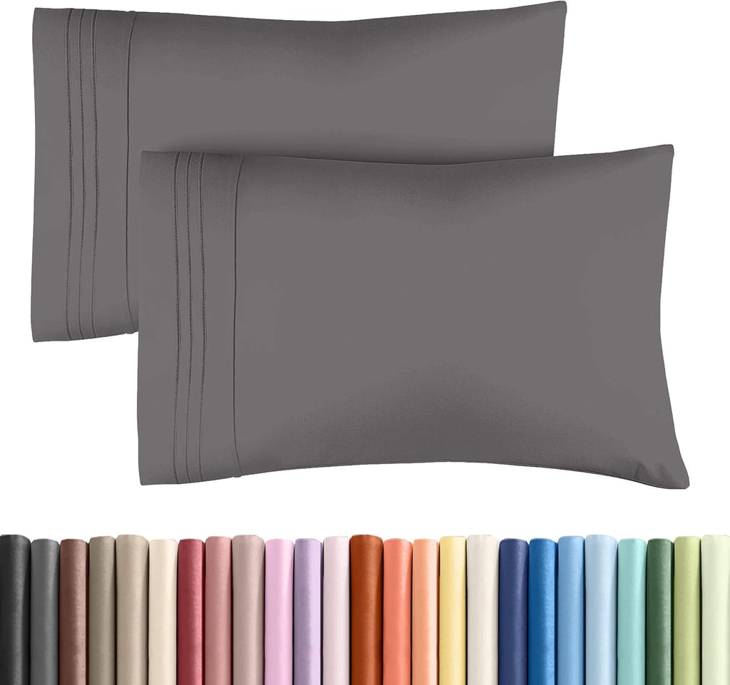 Standard Pillow Cases Set of 2 | Ultra-Soft Hotel Quality Covers - Wrinkle-Free & Stain Resistant - Dark Grey