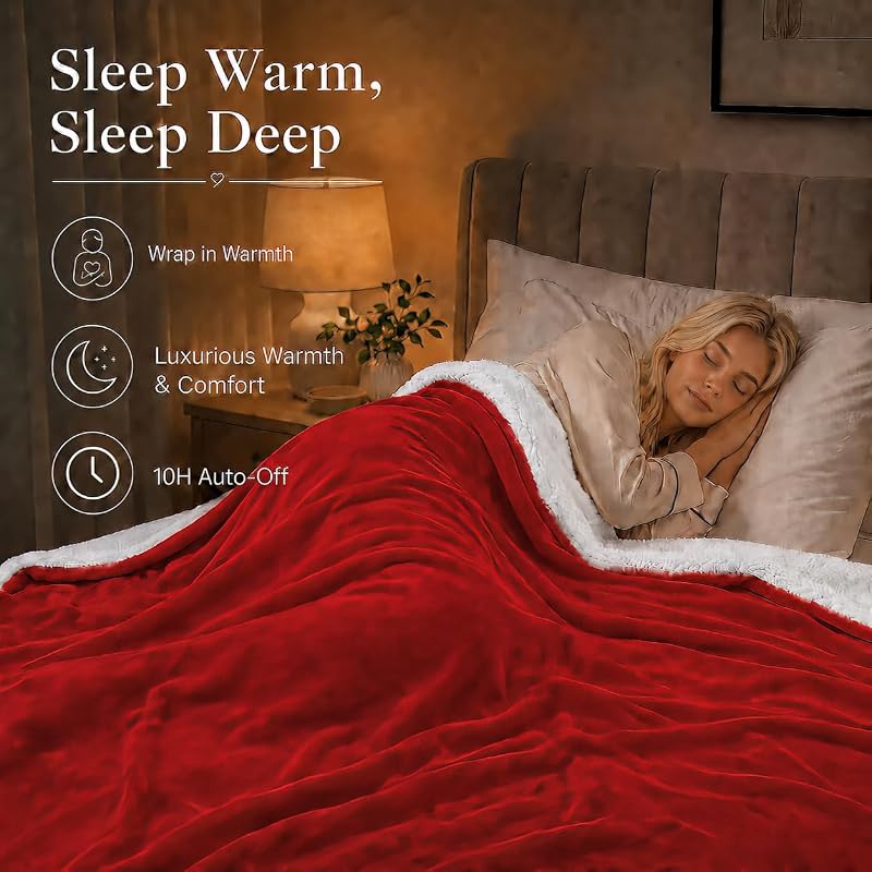 Electric Heated Blanket Twin 62x84 in – Red, 4 Heat Settings, Ultra-Fast Warmth (Variation: 19-Brigh t Red+Twin(62"x84"))
