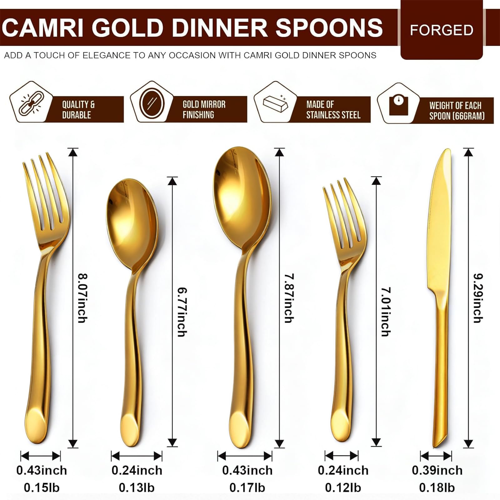 QUEARI Gold Silverware Set, 20-Piece Elegant Stainless Steel Flatware Set, Cutlery Set Mirror Polished, Dishwasher Safe, Service for 4