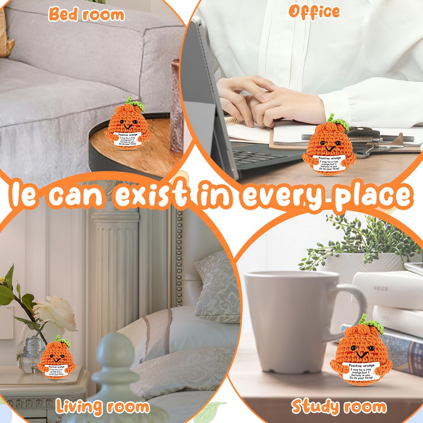 YarnJoy Positive Energy Crochet Orange Gift with Inspiring Affirmation Card Fun Emotional Support Present for Women and Men Perfect Birthday and Office Desk Decor