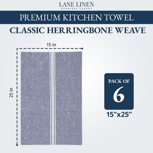 Lane Linen Kitchen Towel Set - 100% Cotton Dish Towels, Lint-Free, 6 Pack, 14"x25", Blue Chambray