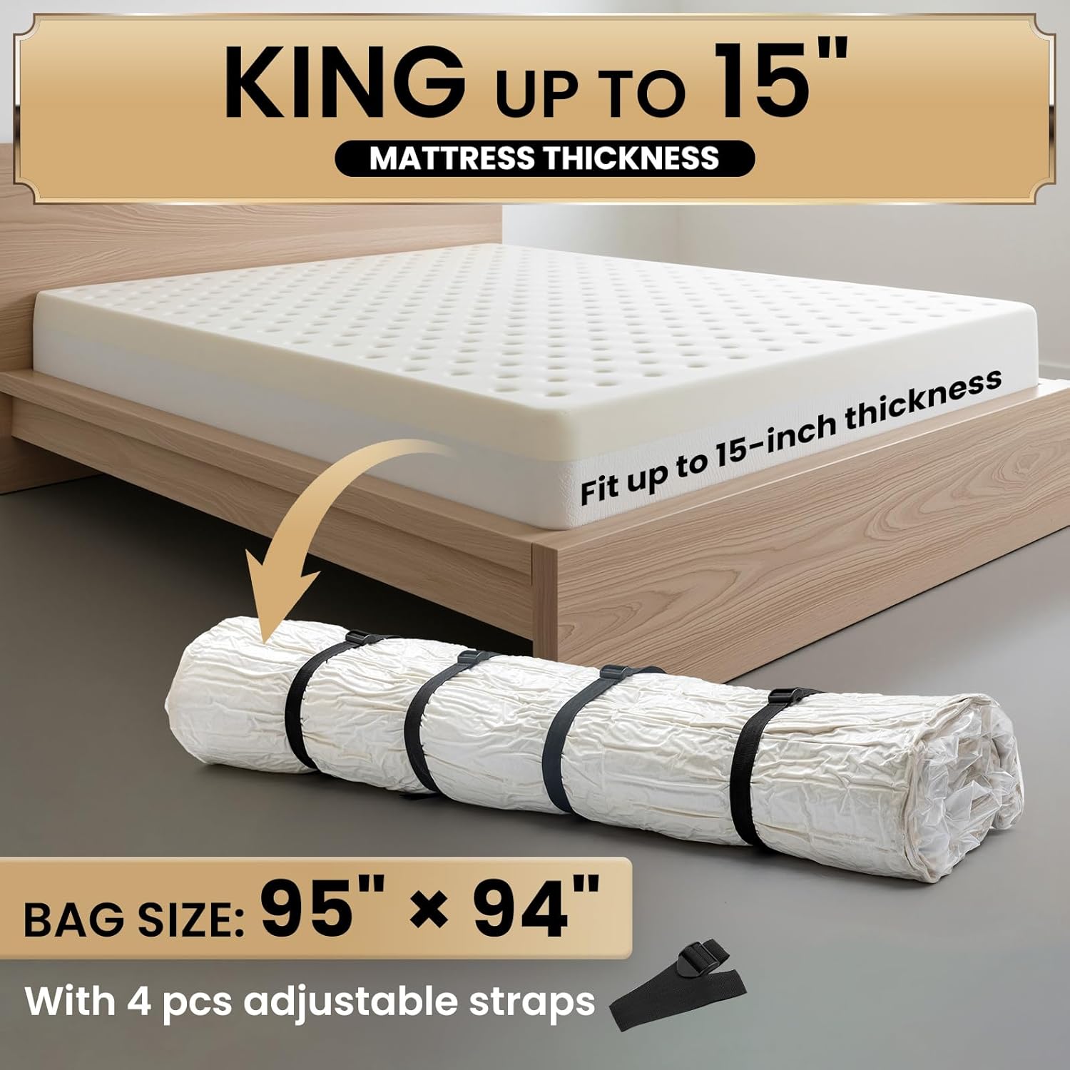 TAILI Mattress Vacuum Storage Bag - King/California King with 4 Straps for Easy Transport & Storage