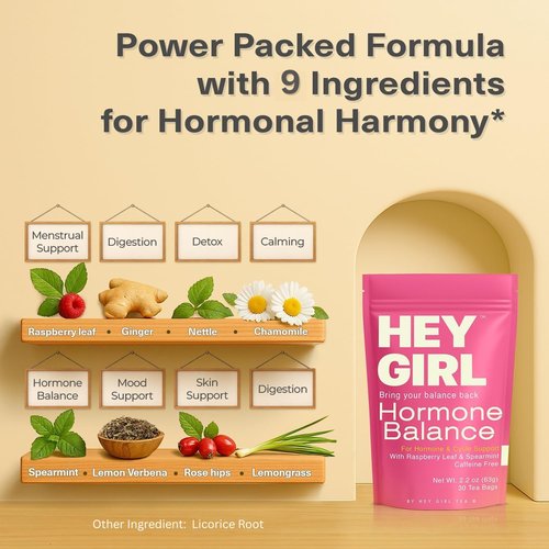 Hormone Balance for Women Tea with Spearmint, Red Raspberry Leaf, Chamomile, Ginger, Nettle - For PMS, PCOS, Perimenopause & Cycle Support - Herbal Hormonal Wellness Tea Bags