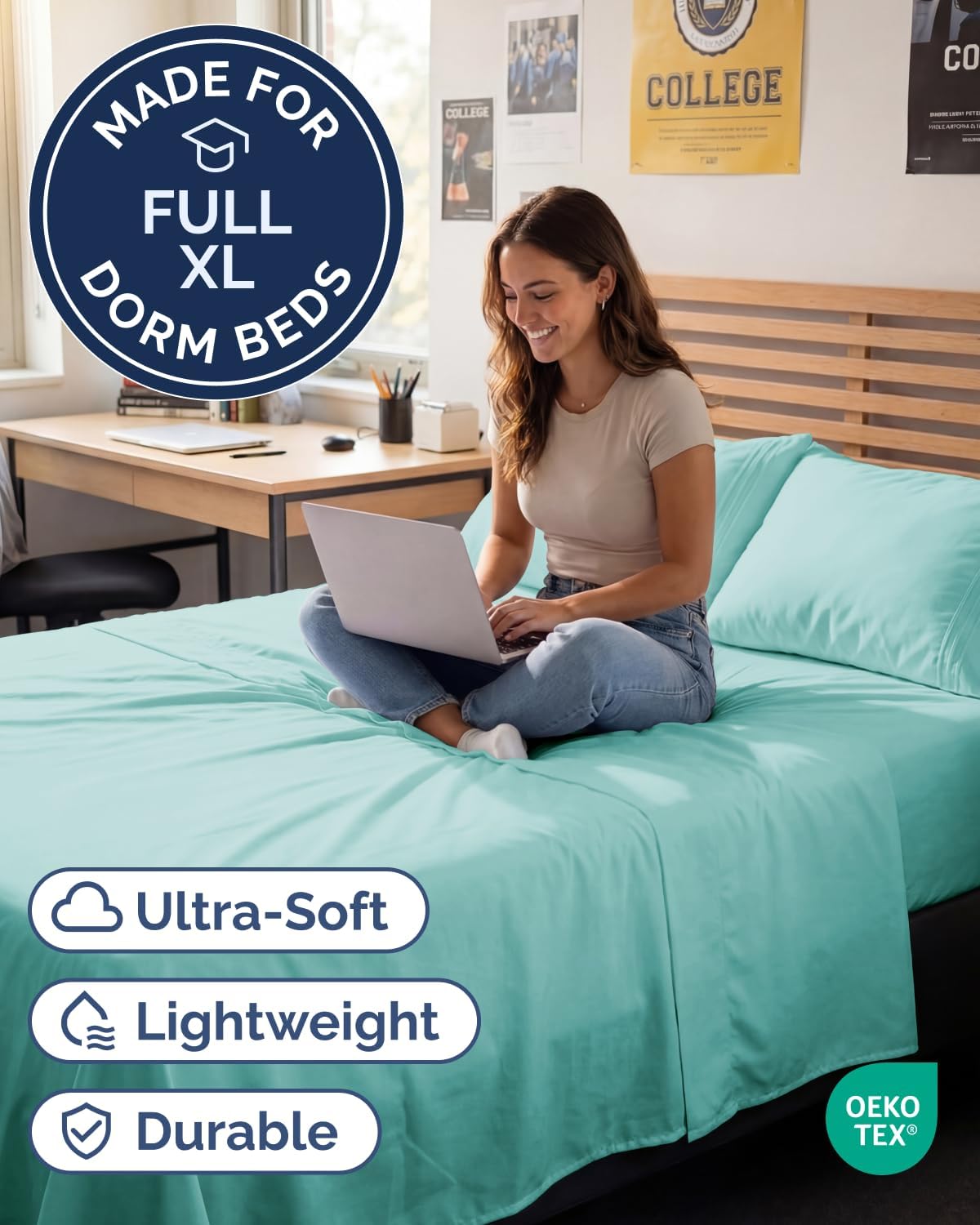 Skiennix Full XL Bed Sheet Set - Soft, Breathable & Cooling 4-Piece Luxury Bedding - Deep Pockets, Spa Blue