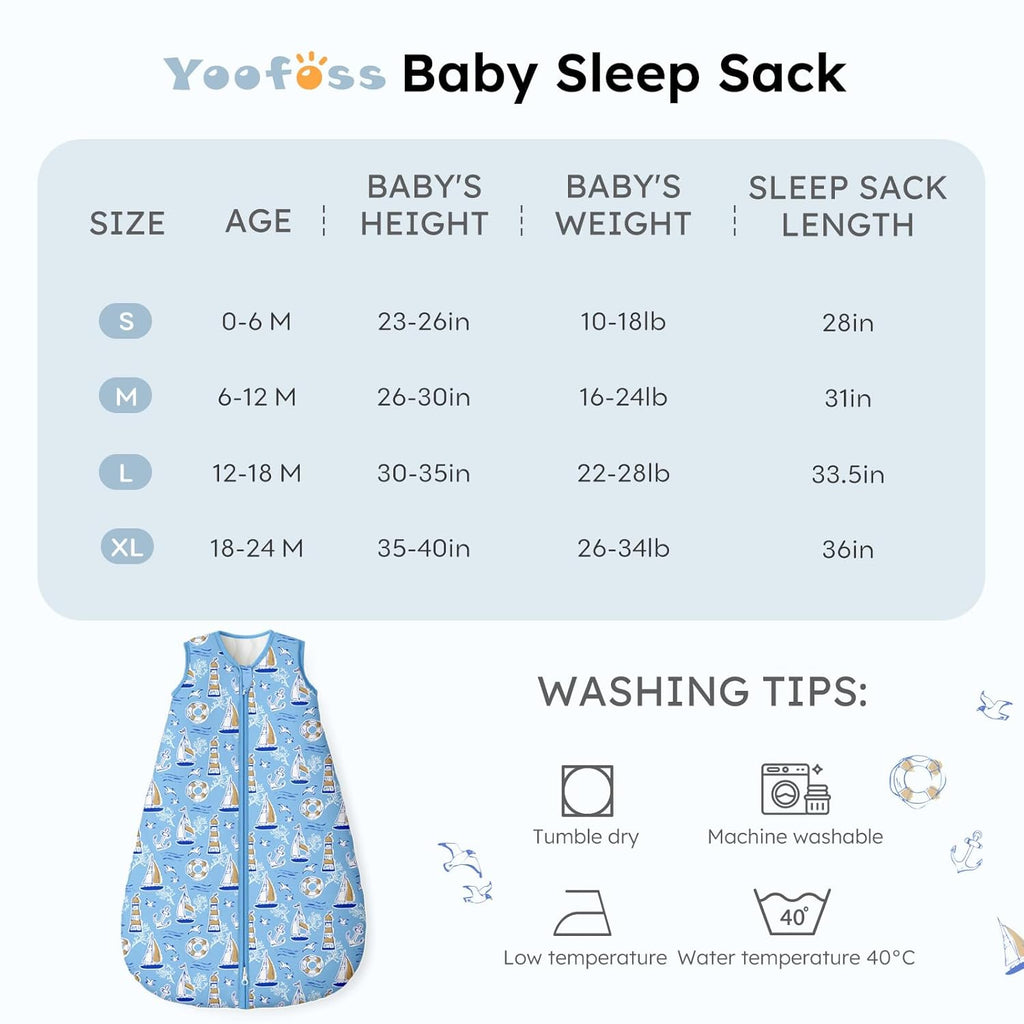 Yoofoss Baby Sleep Sack | 1.5 Tog Organic Cotton Wearable Blanket for Infants 0-6 Months - Warm & Comfy