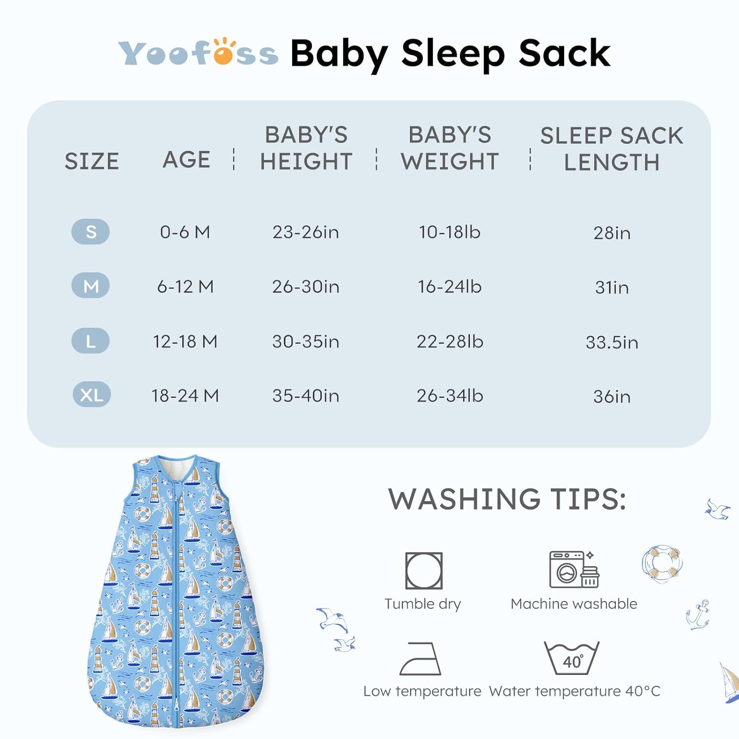 Yoofoss Baby Sleep Sack | 1.5 Tog Organic Cotton Wearable Blanket for Infants 0-6 Months - Warm & Comfy