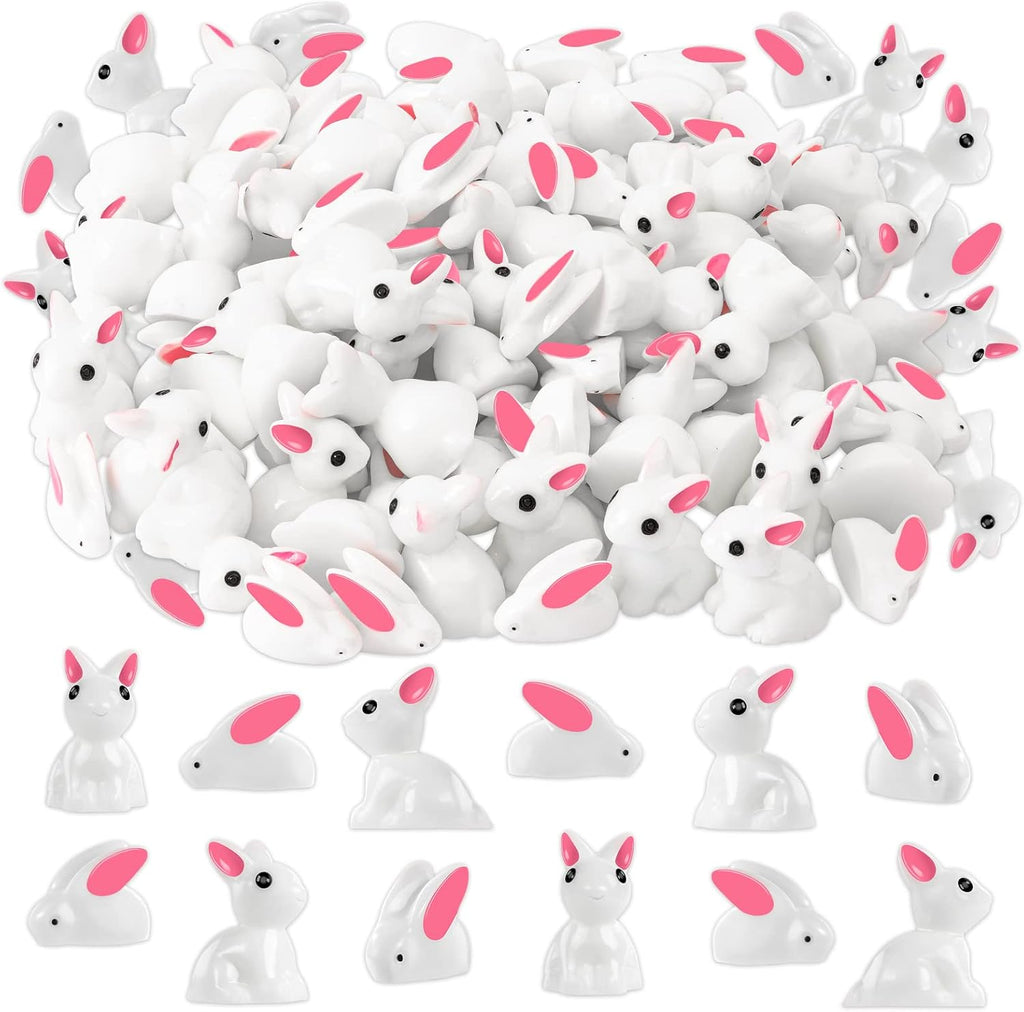 Skiennix Miniature Rabbit Figurines - 100Pcs Resin Bunny Animals for Garden Decor & Cake Toppers
