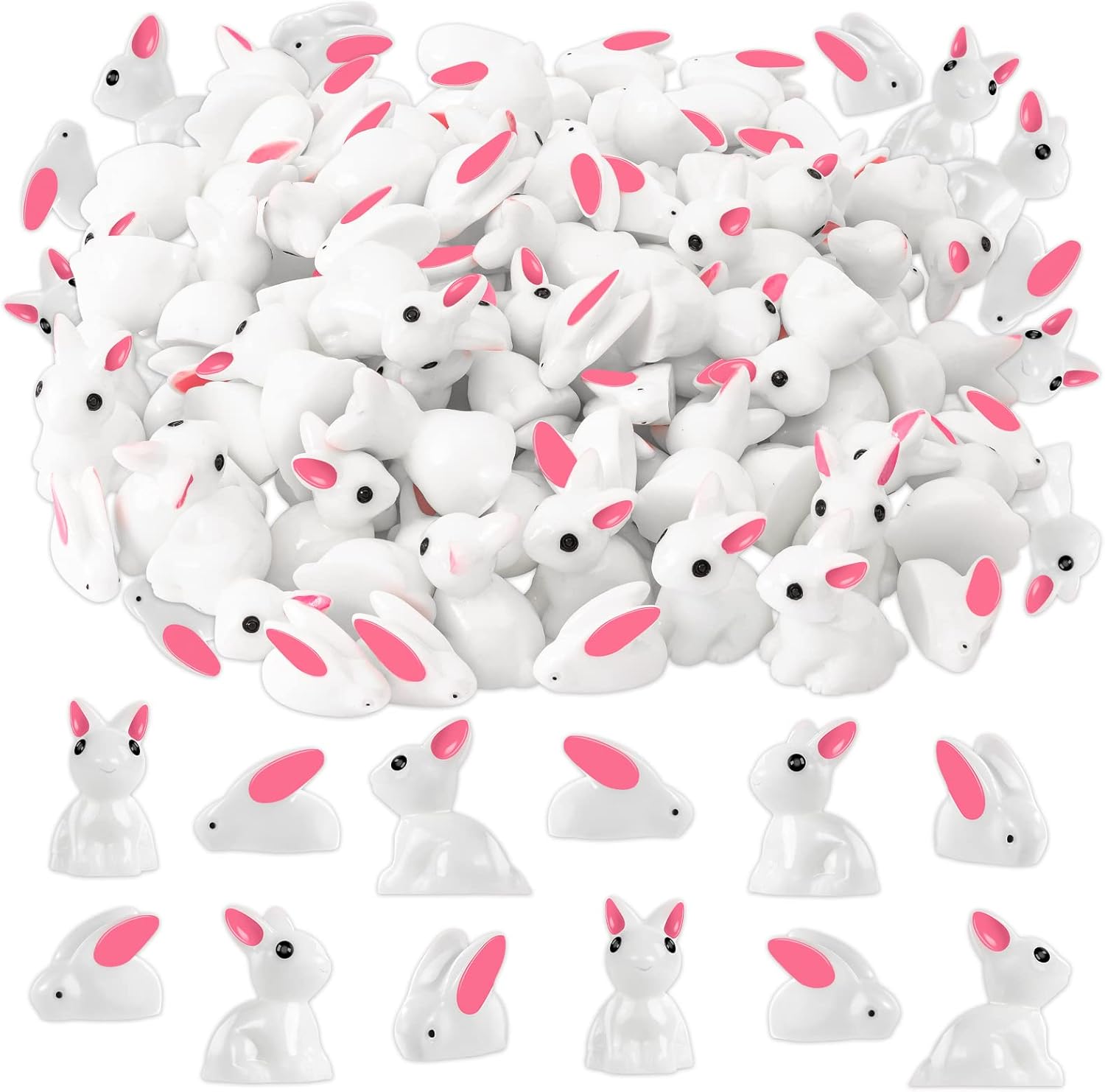 Skiennix Miniature Rabbit Figurines - 100Pcs Resin Bunny Animals for Garden Decor & Cake Toppers