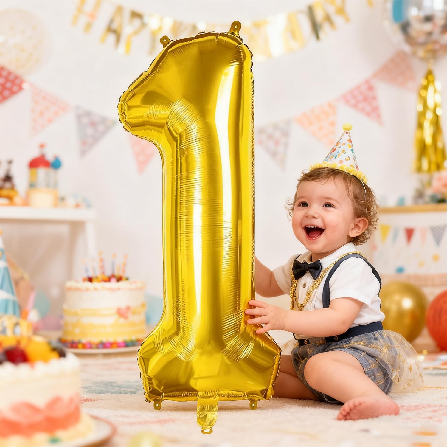 Smlpuame 40-Inch Gold Number Balloons 0-9 | Large Helium Foil Balloons for Birthday & Anniversary Celebrations