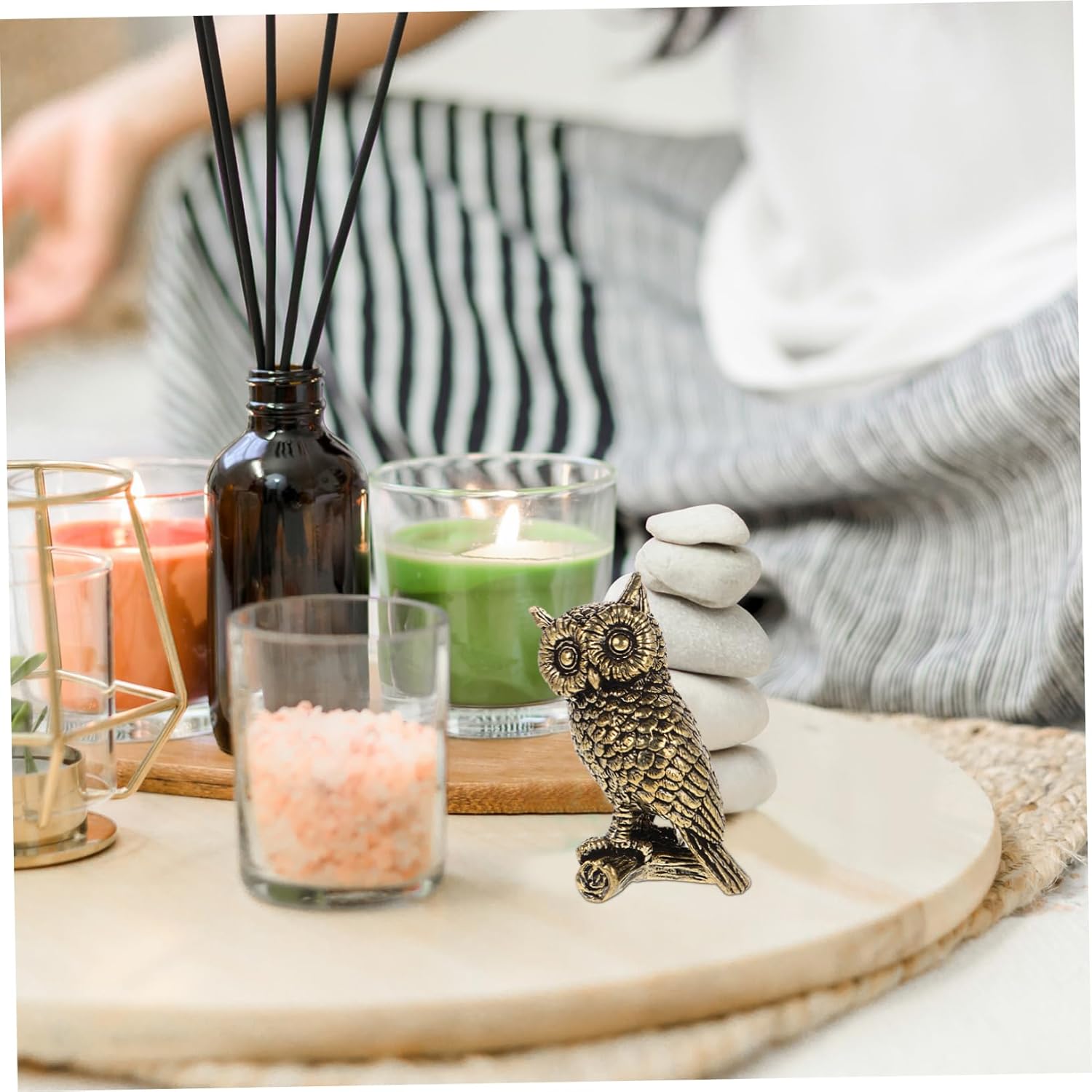 Skiennix Brass Owl Figurine - Unique Decorative Animal Art for Home & Office | Elegant Shelf Ornament