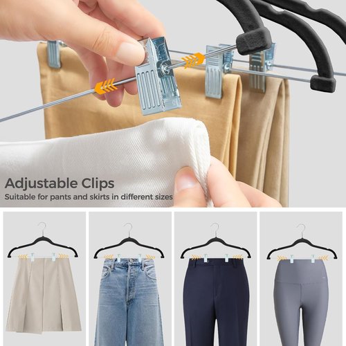 HOUSE DAY Velvet Hangers - Adjustable Clips & 360° Hook | Heavy Duty Non-Slip Suit Organizer (Black, 10 Pack)