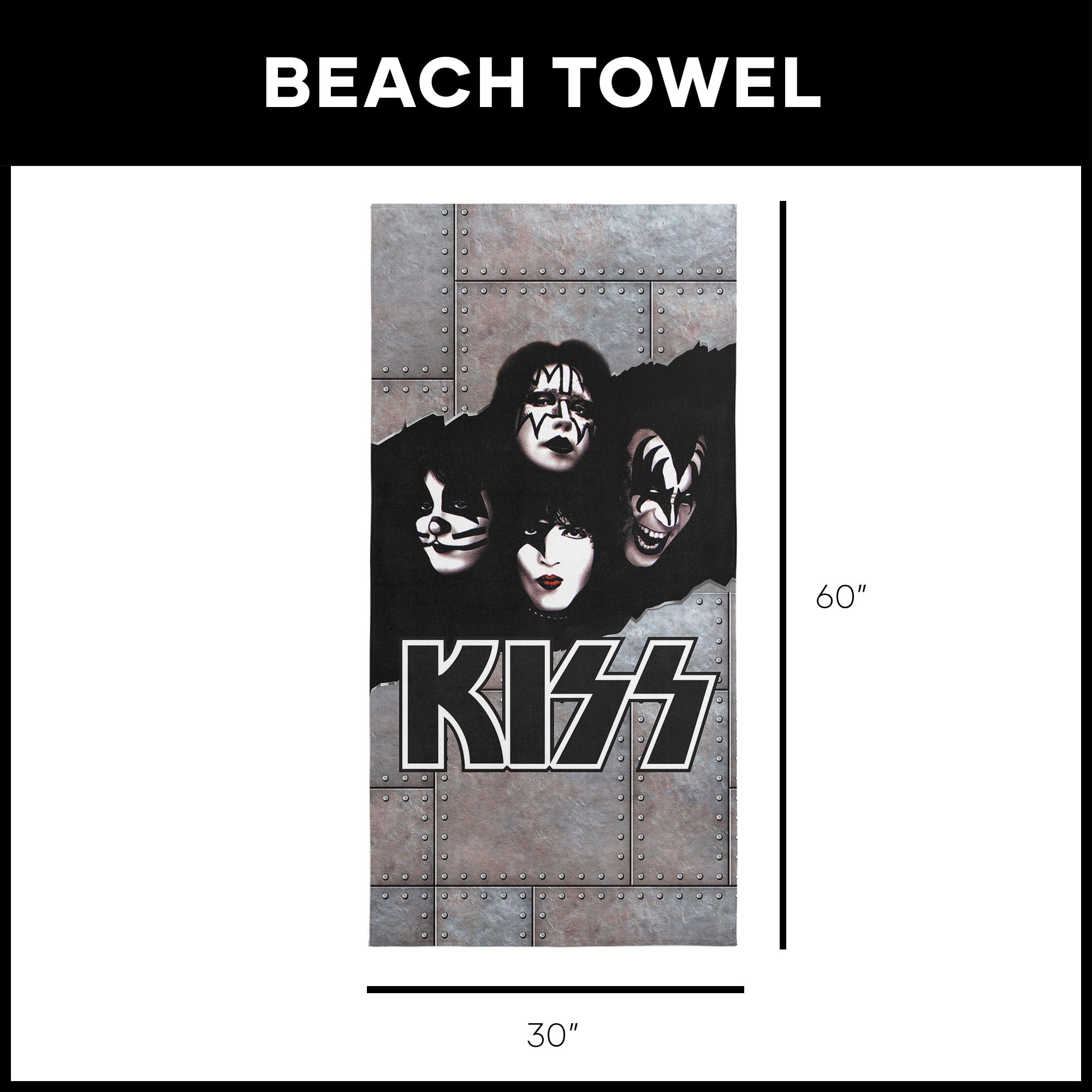 Northwest KISS Breakout Beach Towel, Rock and Roll Pool and Bath Towel, Soft and Absorbent, Quick Dry, 30 x 60 inches