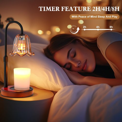 GOIUEDBZ Candle Warmer Lamp Electric: Timer Dimmer Candles Warming Jar Light - Height Adjustable Dimmable Warmers Lamps - Flower No Flame Lamps with Heat Warm Melt Wax - Home Bedroom Decor Table Light