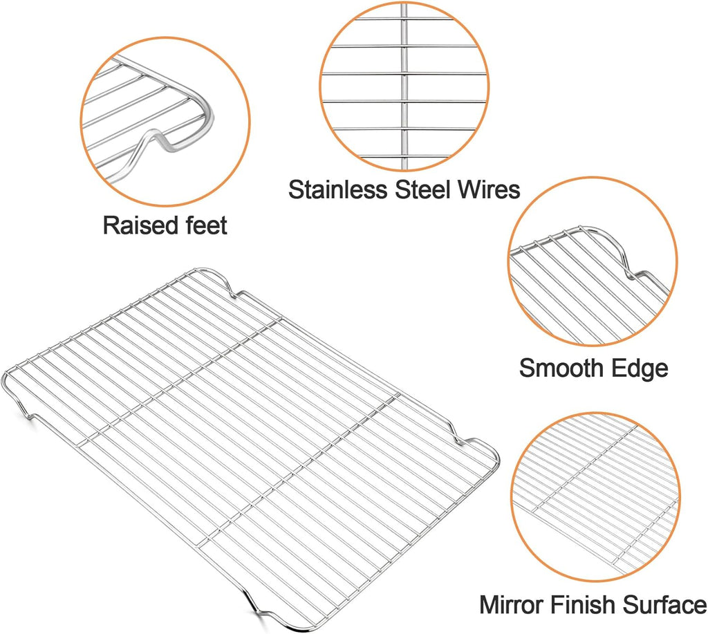 TeamFar Stainless Steel Baking Sheet Set - Heavy Duty Cookie Pan with Cooling Rack | 17.6 x 13 x 1 Inch, Non-Toxic, Dishwasher Safe - Set of 4
