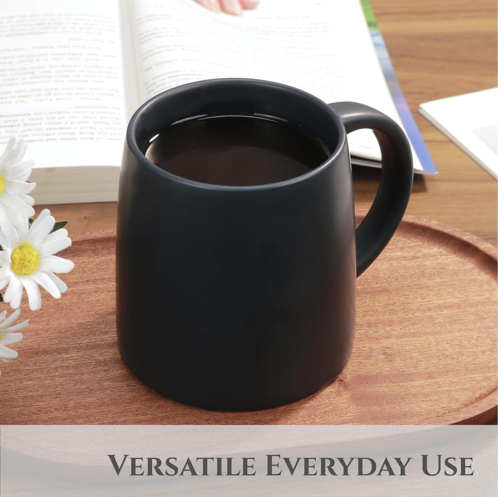 LINVIA Classic Mug, 14 oz Large Coffee Mug with Handle, Ceramic Porcelain Tea Cup, Smooth Matte (Sliding Lid, Navy Blue)